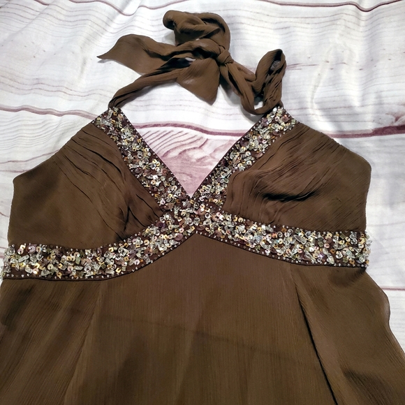 BCBG MaxAzria Brown Silk flouncy dress size 8 NWT - Picture 6 of 11